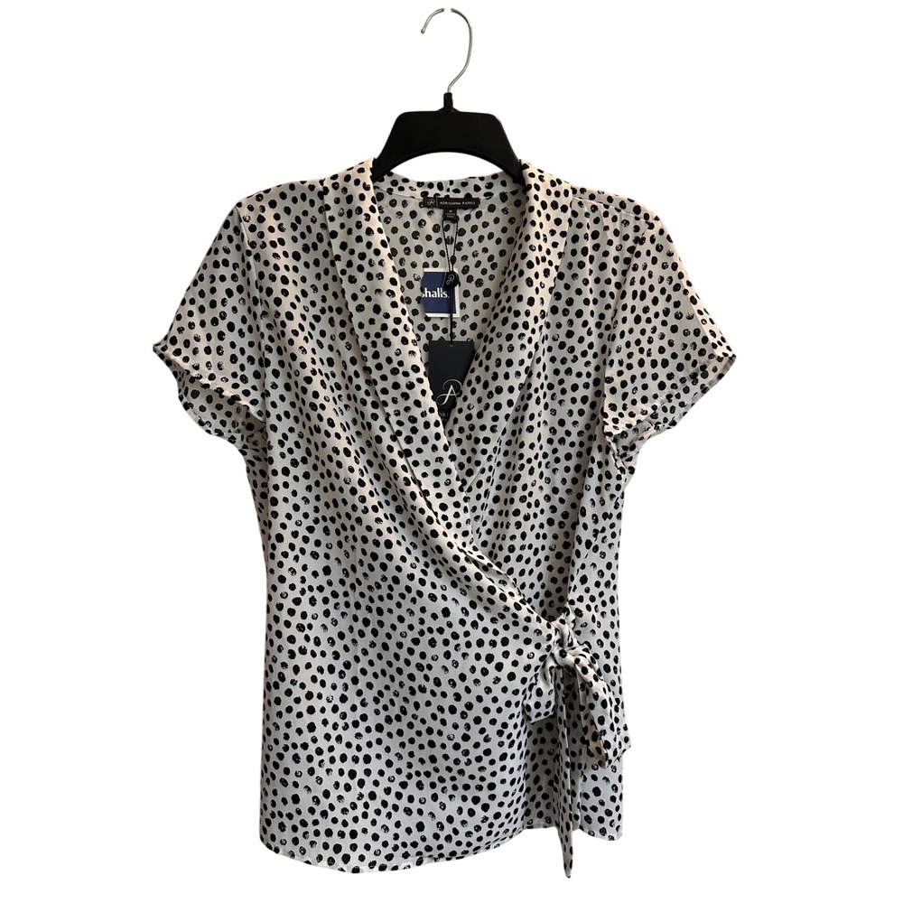 Adrianna Papell Womens Ivory Black Dot Wrap Front Blouse AD1S300704 Size M NWT